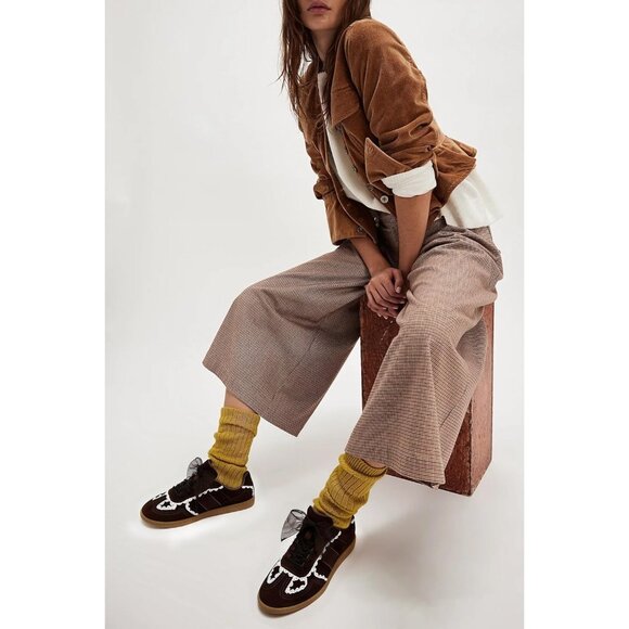 Casual Brown Sneakers Women with Lace Detail Ribbon Leather Upper Memory Foam - Picture 2 of 6